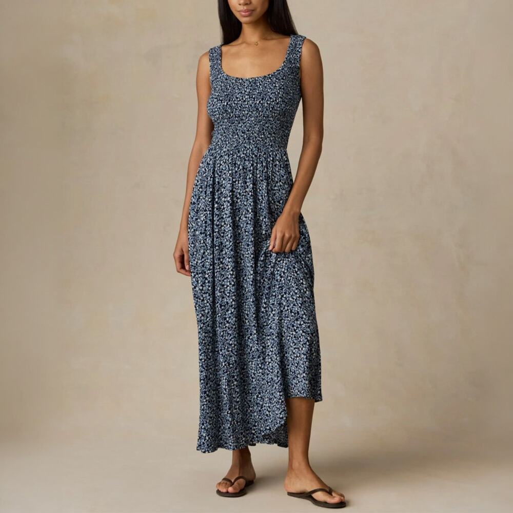 Faherty Sophia Smocked Dress in Coastal Bloom Size M